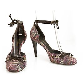 Decolleté con tacco alla caviglia Missoni in tinta viola in vernice marrone 37
