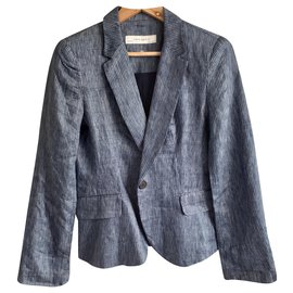 Zara Leinenblazer Weiß Hellblau