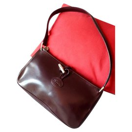 Longchamp Roseau Leather Handbag Dark Red