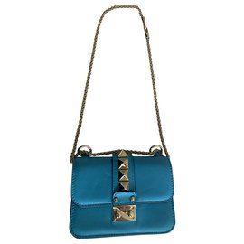 Sac à main Valentino Garavani Mini GlamLock Rockstud Bleu Cuir