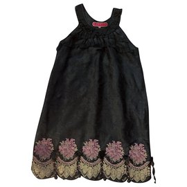 Manoush Schwarzes Seidenkleid mit Stickerei Spitze und Quasten
