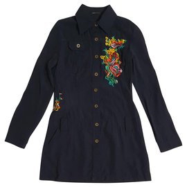 Camisa larga con bordado negro Bcbg Max Azria túnica o vestido corto