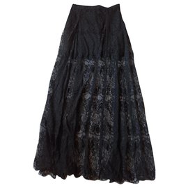 Autre Marque Falda larga de encaje negro Elisabeth Teixeira