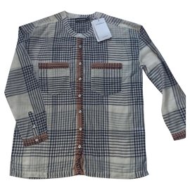 Antik Batik Blusa de algodón Negra Beige Multicolore