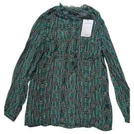Blusa Antik Batik in seta e chiffon stampata verde