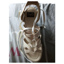 Dolce & Gabbana Wedge Sandals Eggshell Leather