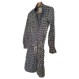 Vestido camisero Maison Scotch Blanco y Azul Algodón Lino