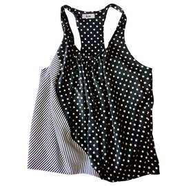 Top de seda Acne negro blanco crema