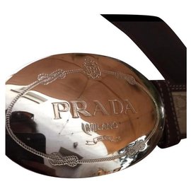 Prada Gürtel aus bedruckter Leinwand Beige