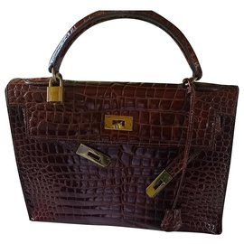 Borsa a mano Hermès Kelly 32 in pelle marrone scuro