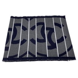 Sciarpa Chanel in cashmere grigio e blu