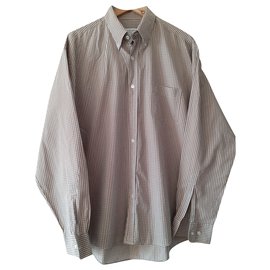 Camisa Yves Saint Laurent de algodón marrón blanco