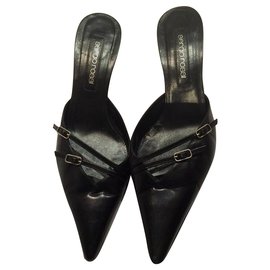 Mules Sergio Rossi en cuir noir à découpes talon 6 cm