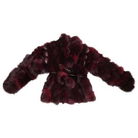 inconnue Rote Pelzjacke aus Fuchs Wolle Größe 40