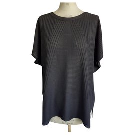 Uterque Bluse aus geripptem schwarzem Seidenstrick