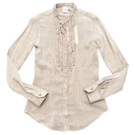 Autre Marque Camicia Guglielminotti ARCHIVIO67 Beige in Seta e Cotone