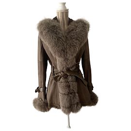 Autre Marque Lambskin and Fox Fur Coat Taupe