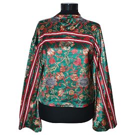 Autre Marque Maglione Jaded London verde floreale con collo a imbuto