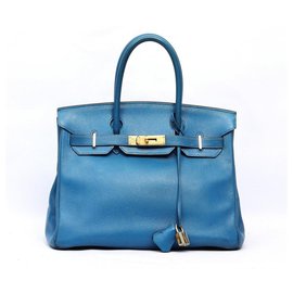Borsa a mano Hermès Birkin 30 in pelle blu
