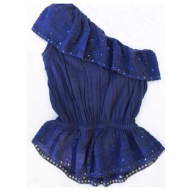 Top Isabel Marant de algodón azul con ojales metálicos
