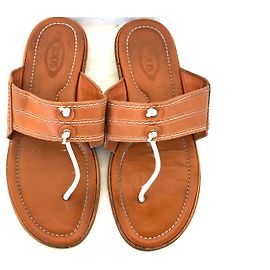Tod's Leder Flip-Flops Camel