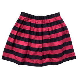Jacadi Gestreifter Faltenrock Fuchsia Navy Blau 10 Jahre