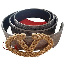 Cinto Valentino Garavani de couro Platina Metalizado 85 cm