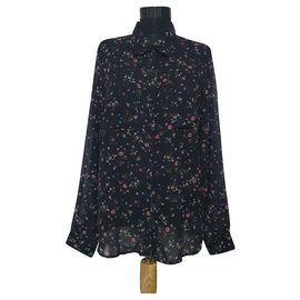 Camisa Gestuz Transparente con Estampado Floral Negro Multicolor