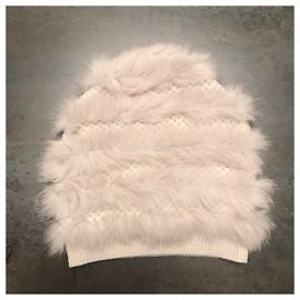 Berretto Pinko Beige in Lana e Pelliccia di Coniglio