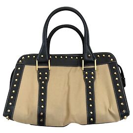 Borsa a mano Fendi in cotone borchiato beige