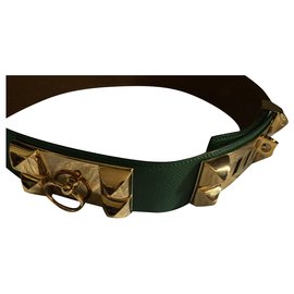 Hermès Gürtel Dog Buckle Grün Lammleder