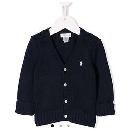 Cardigan Ralph Lauren Kids en coton bleu marine à maille torsadée