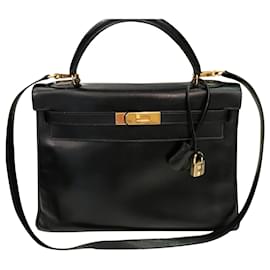 Borsa a mano Hermès Kelly Box in pelle nera