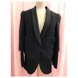 Chaqueta Louis Vuitton de lana boucle y gabardina negra