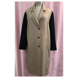 Chloé Stora Gabardine Mantel beige mit schwarzem Wollrücken