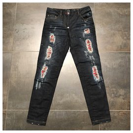 Philipp Plein Blue Jeans with Swarovski Stone Details