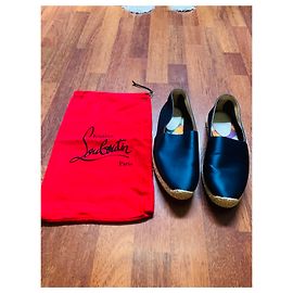 Christian Louboutin Slipper Dunkelblau Stoff Größe 39
