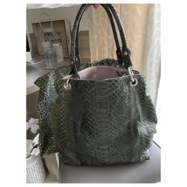 Python Garage Ledertasche aus Pythonleder Khaki - Autre Marque
