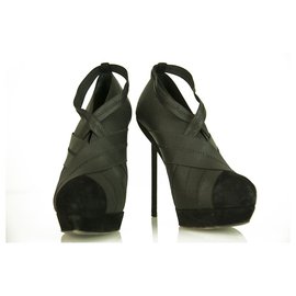 Bottines plates-formes en daim et tissu élastiqué noir YSL Yves Saint Laurent 40