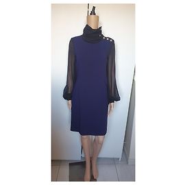 Pierre Balmain Kleid aus Dunkelblauem Crêpe und Schwarzem Chiffon