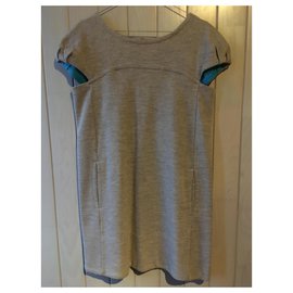 Abrigo vestido de paño de lana gris claro y azul turquesa Marc by Marc Jacobs