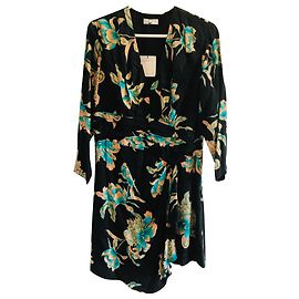 Sandro Bruni Kleid Schwarz mit Blumenmuster V Ausschnitt