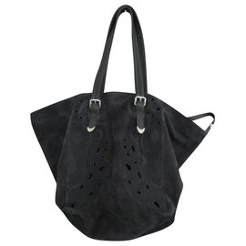 Borsa shopping Ikks in pelle blu effetto velluto