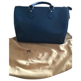 Borsa a mano Louis Vuitton Speedy Blue Épi in pelle
