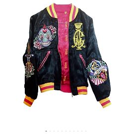 Autre Marque Jaqueta bomber de cetim com zíper Christian Audigier Preta