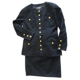 Completo gonna Chanel nero in cotone con bottoni dorati