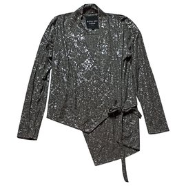 Bitte Kai Rand grauer Bolero Cardigan mit silbernen Mustern
