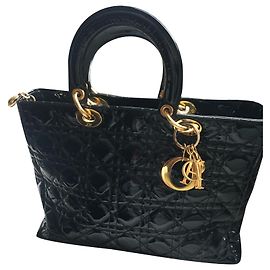 Borsa Christian Dior Cannage in vernice nera