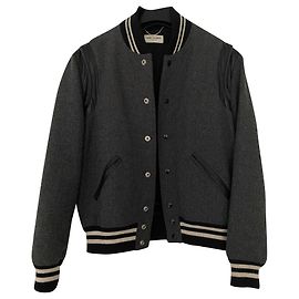 Saint Laurent Teddy Bomberjacke aus Wolle grau