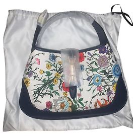 Borsa Gucci Jackie Hobo Flora Pelle Blu e Tela Bianca